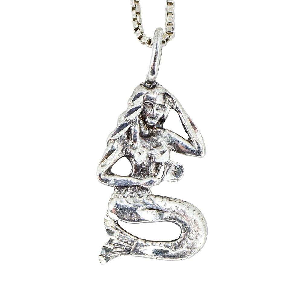 Vintage Sterling Silver Mermaid Pendant Necklace 925 Figural Ocean Vibes Fantasy